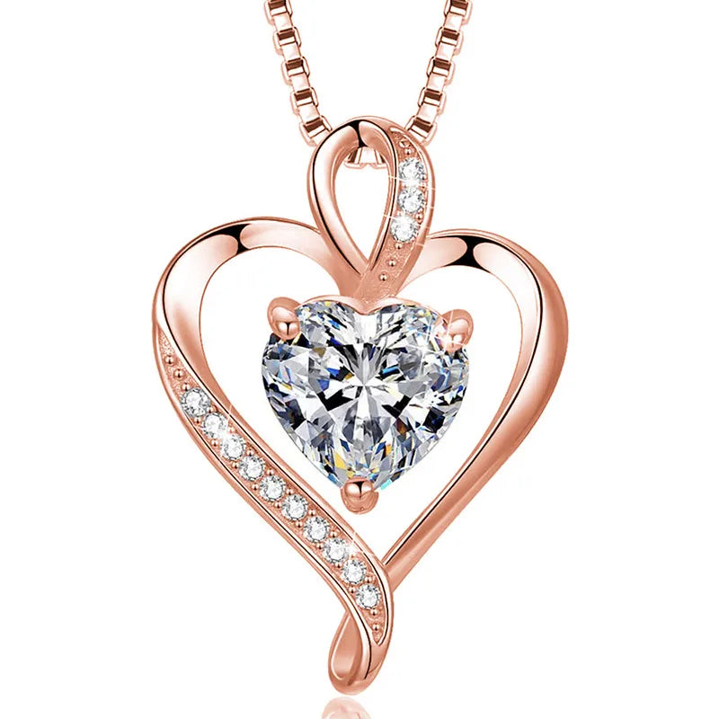 Collar elegante de corazón plata rosa