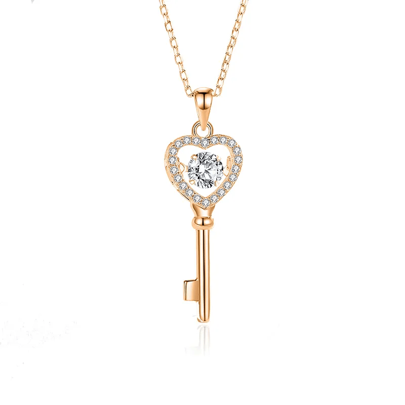 Collar llave corazón colgante plata rosa
