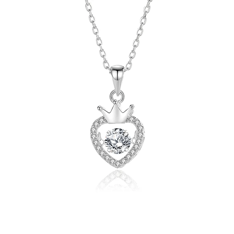 Collar corazón con corona platino