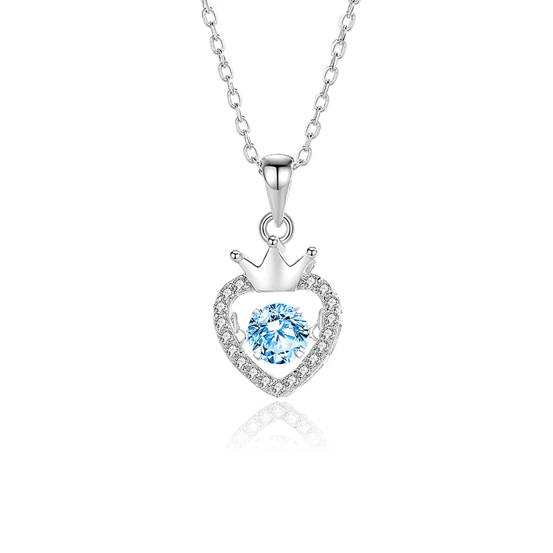 Collar corazón con corona platino azul