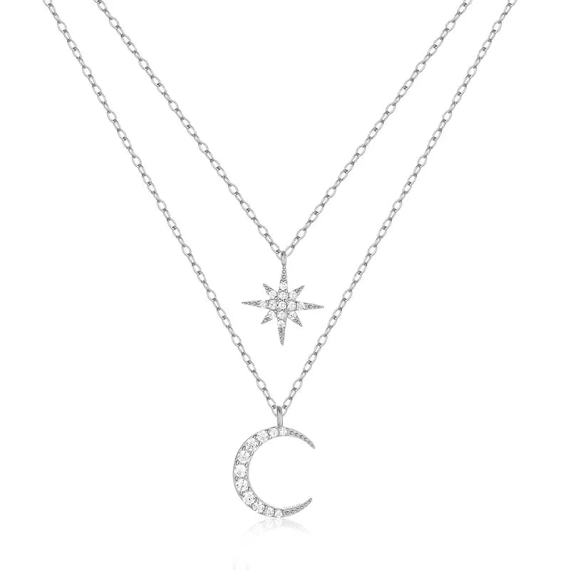 Collar doble estrella y luna platino