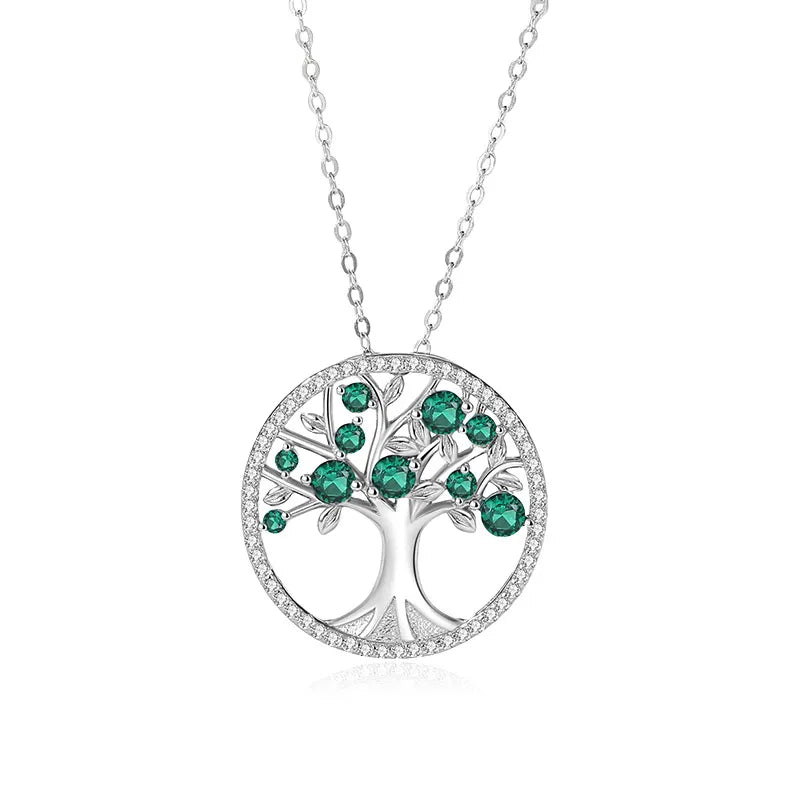 Collar árbol de la vida verde platino