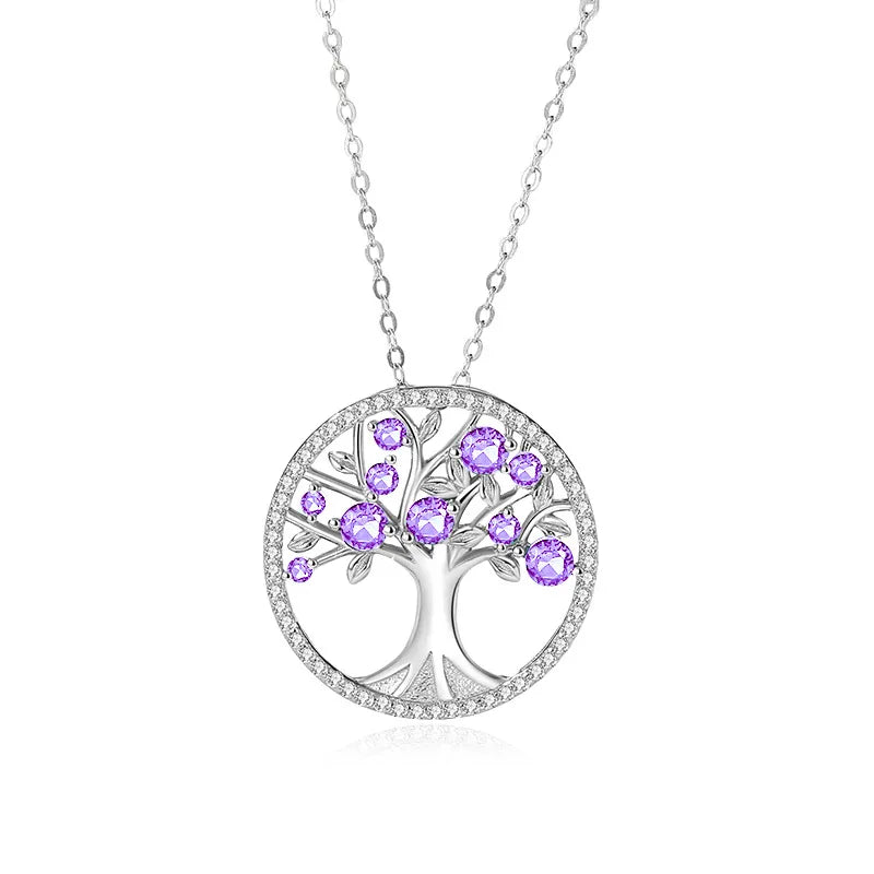 Collar árbol de la vida morado platino