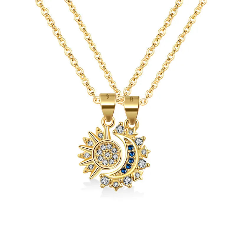 Set de collares sol y luna plata dorada