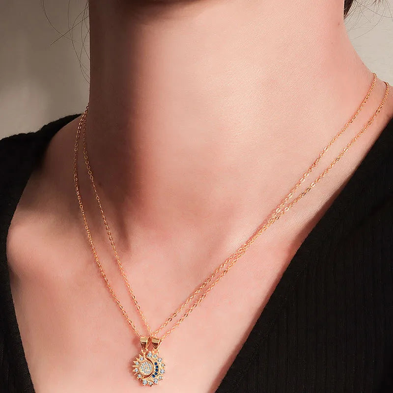 Set de collares sol y luna plata dorada