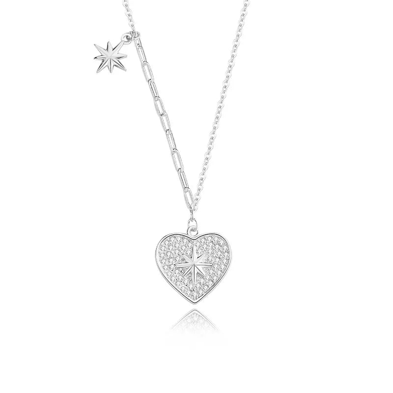 Collar corazón y estrella platino
