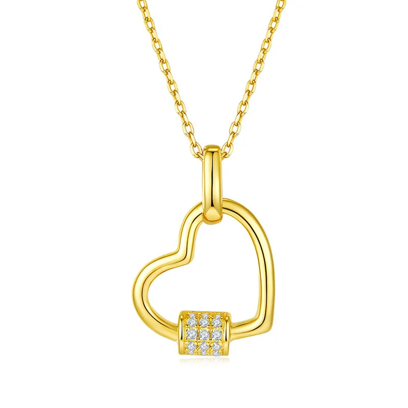 Collar de corazón morganita sintética plata dorada