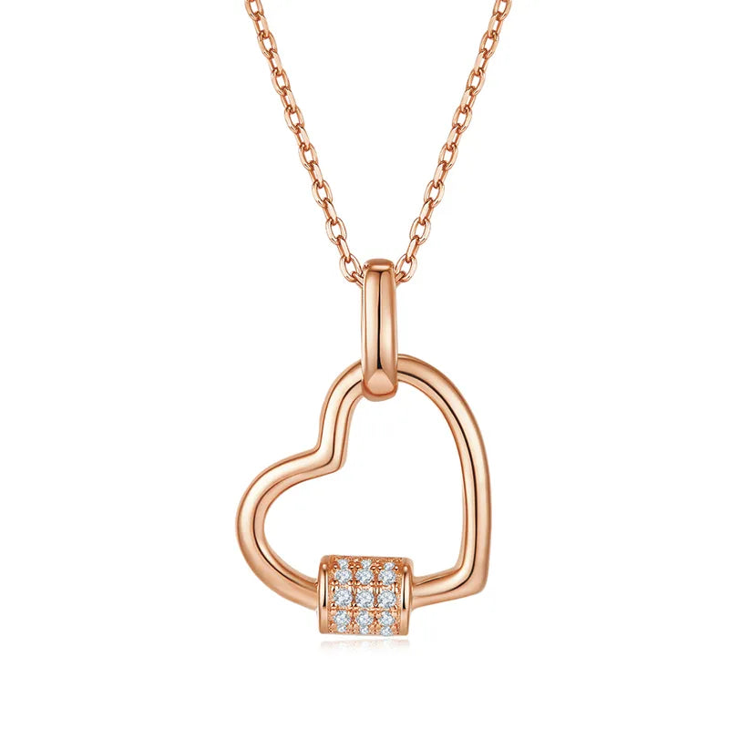 Collar de corazón morganita sintética plata rosa