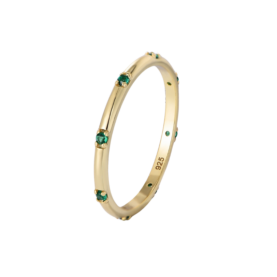 Anillo dorado con cristales verdes