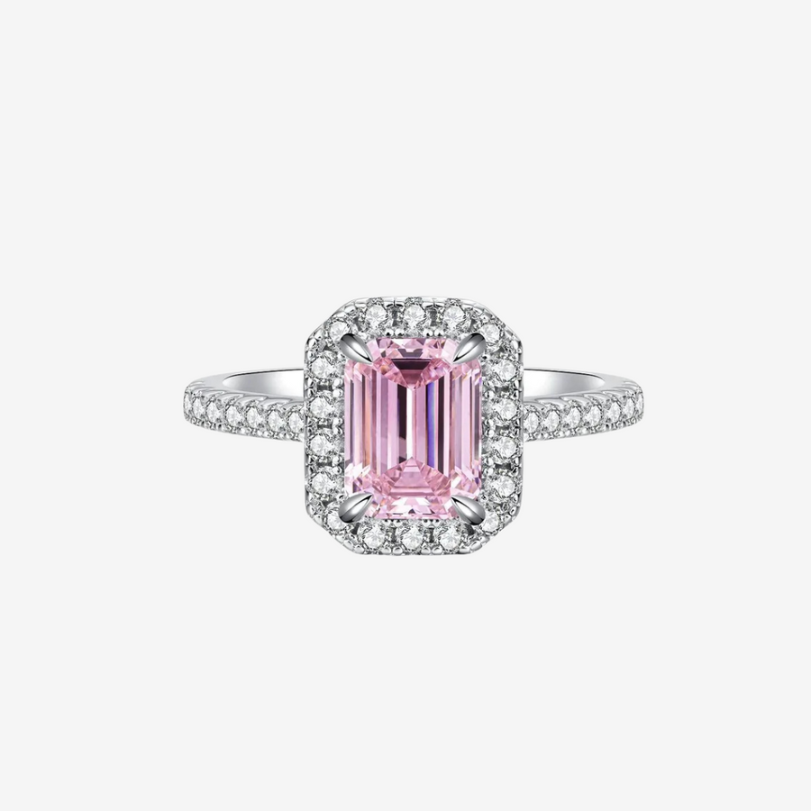 Anillo solitario rectangular rosa