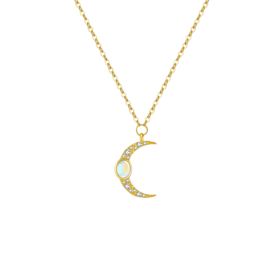 Collar con piedra lunar plata dorada