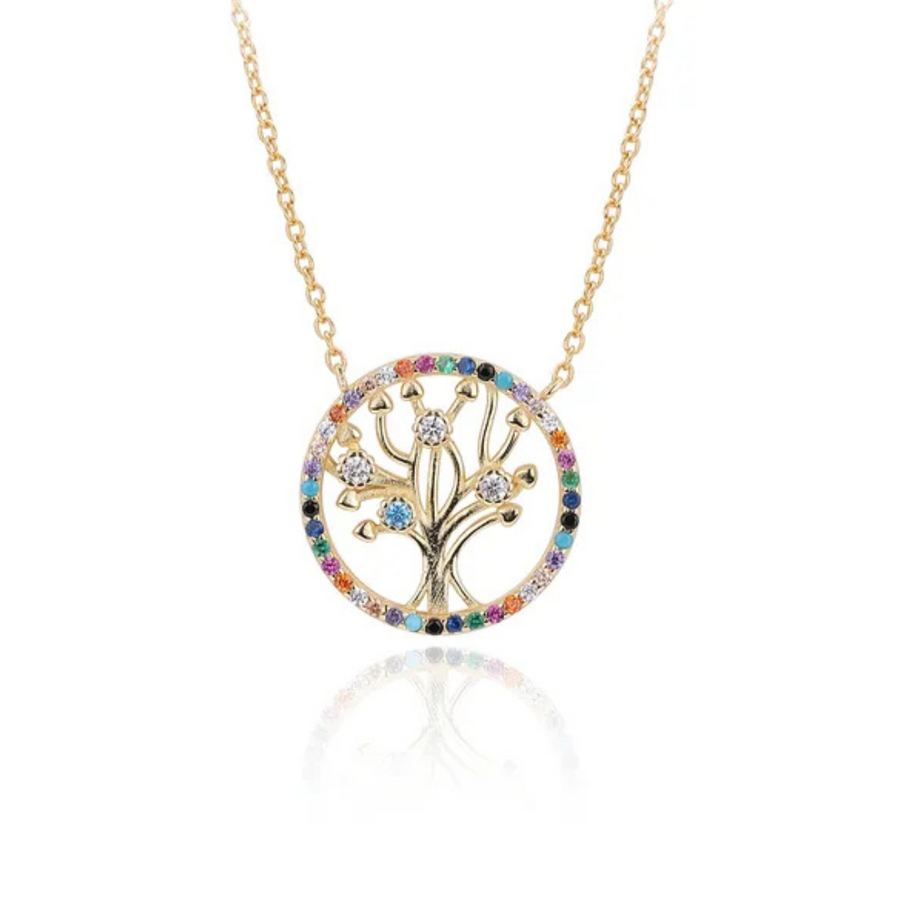 Collar multicolor árbol de la vida plata dorada