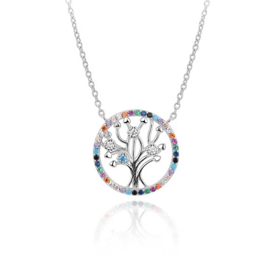 Collar multicolor árbol de la vida platino