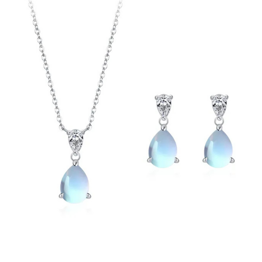Set de aretes y collar de gota con piedra lunar