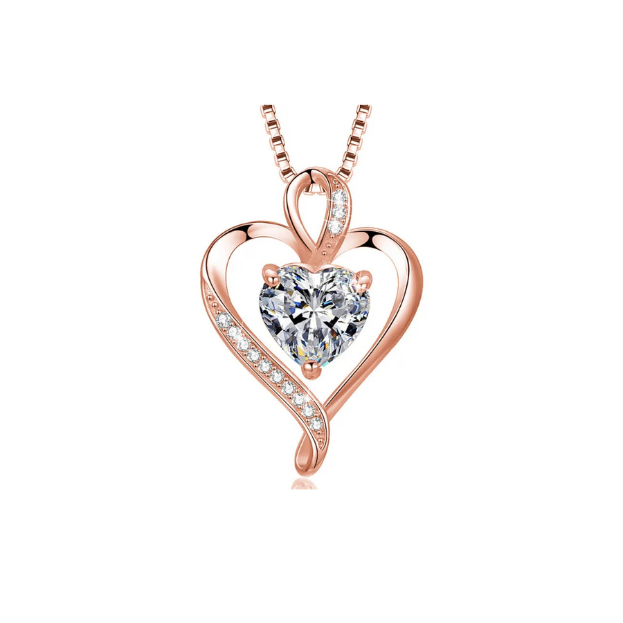 Collar elegante de corazón plata rosa